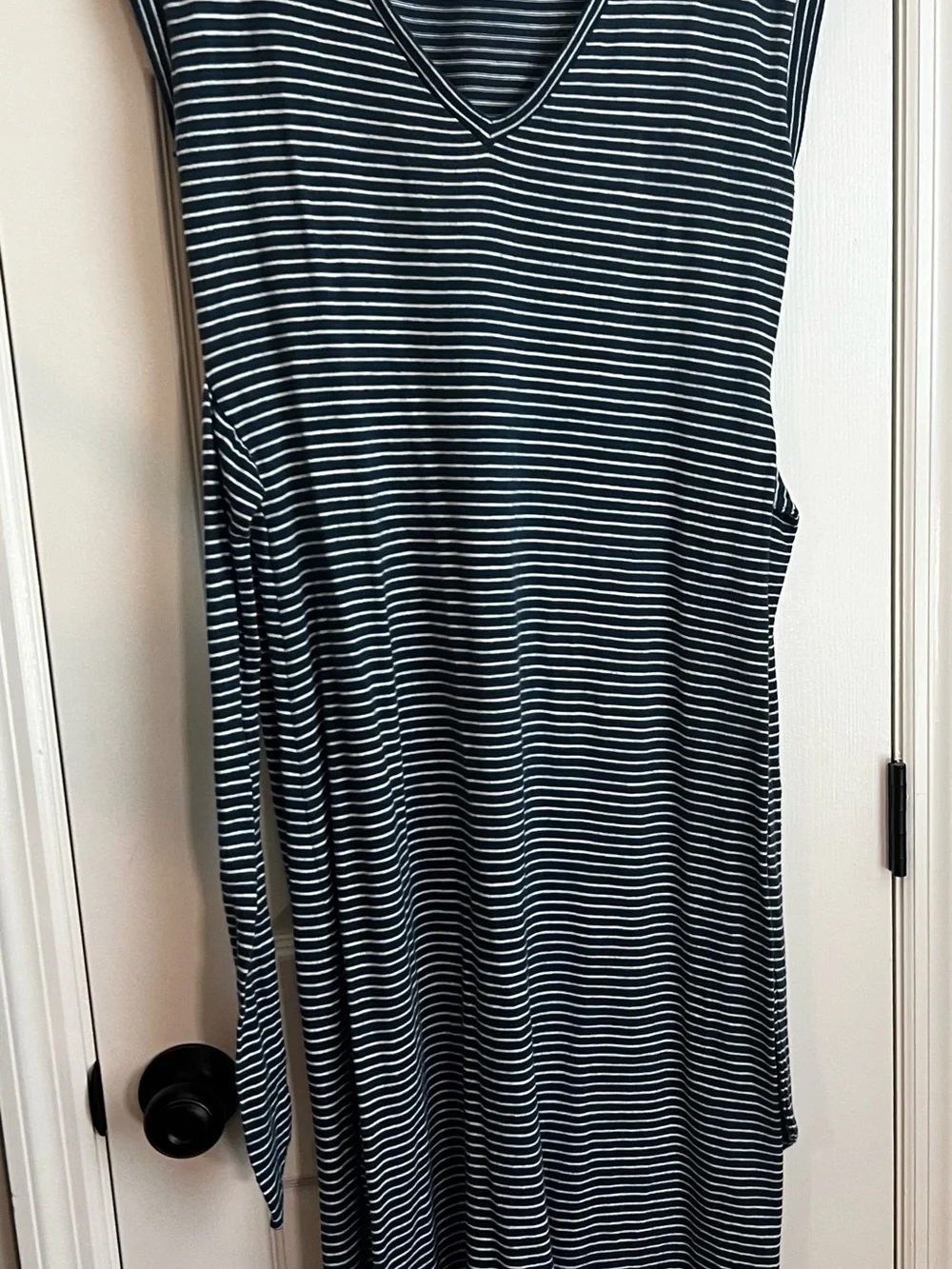 LOFT Navy and White Striped V-Neck Dress